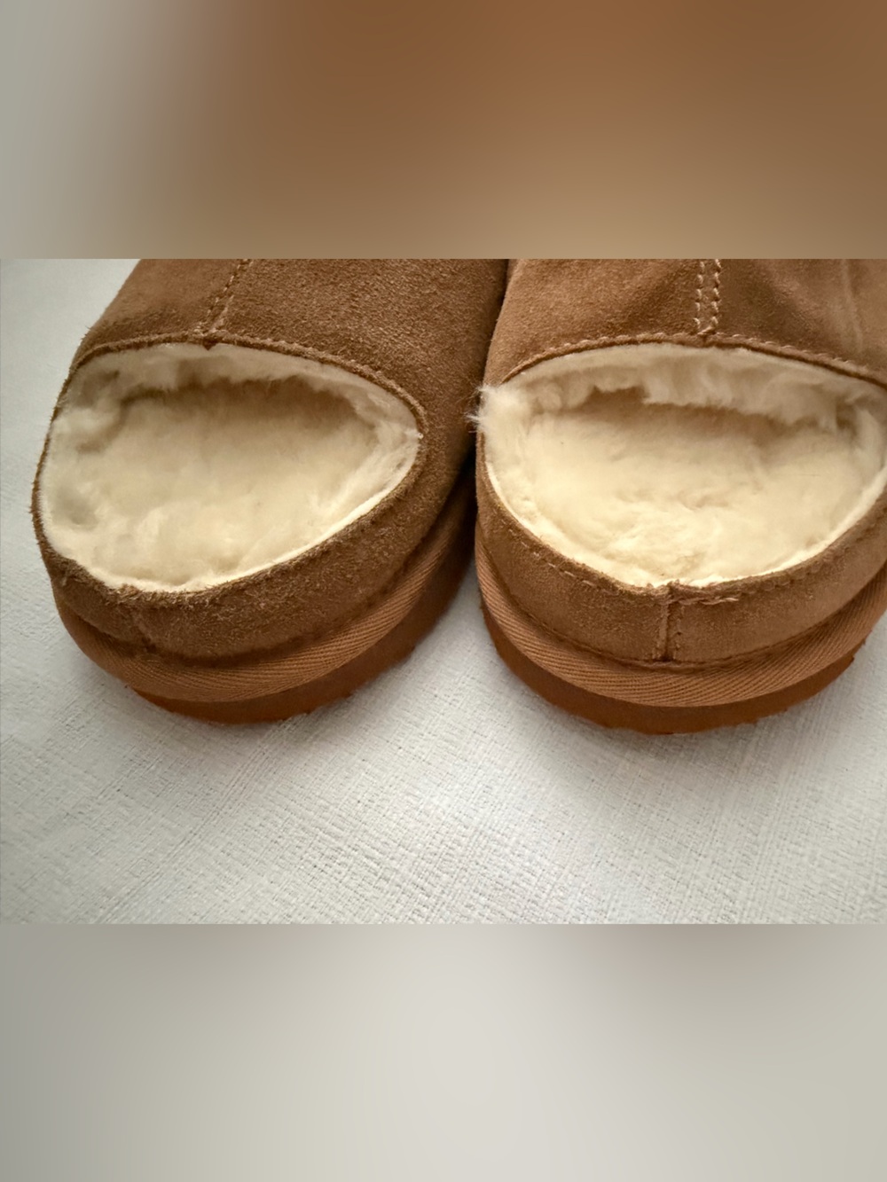 Serra Tan Suede Open-Toe Slides with Cream Shearling coZZY CASUAL WINTER BOHO - Picture 3 of 7